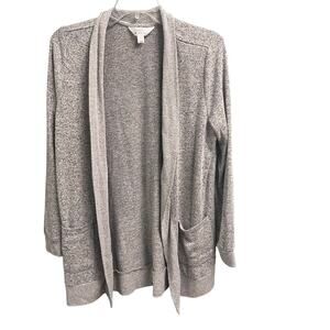Market & Spruce Sz Large Gray Marled Open Sweater Cardigan Long Pockets Soft